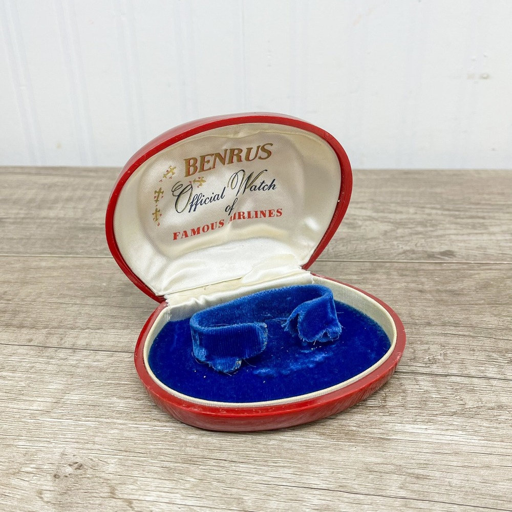 Vintage Benrus Watch Box Red Plastic Clamshell Official Watch of Famous Airlines